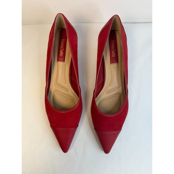 Franco Sarto Darcy Pumps Womens Size 8.5 Red Suede Pointed Toe Kitten Heel Shoes - Picture 3 of 13